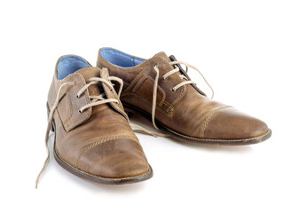 Male leather shoes on white background