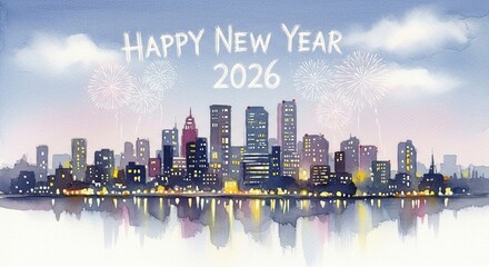 Happy New Year 2026 Festive Cityscape Celebration