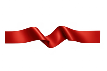Red waving satin ribbon banner creating an elegant border, celebrating promotion and awards with a transparent background
