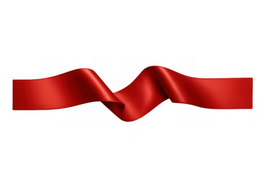Red waving satin ribbon banner creating an elegant border, celebrating promotion and awards with a transparent background