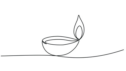 Continuous One Line Drawing of Diya Lamp with Flame – Minimalist Festival Light Art