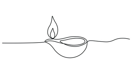 Continuous One Line Drawing of Diya Lamp with Flame – Minimalist Festival Light Art