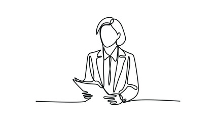 Minimalist Line Art of a News Anchor