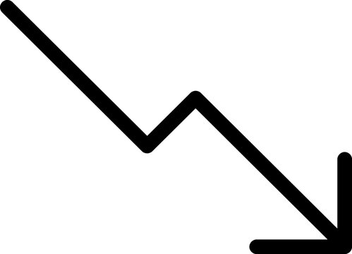 Black line downward graph icon representing decrease in trends Financial loss icon with a descending bar chart and arrow representing recession business failure stock market crash and economic icon.