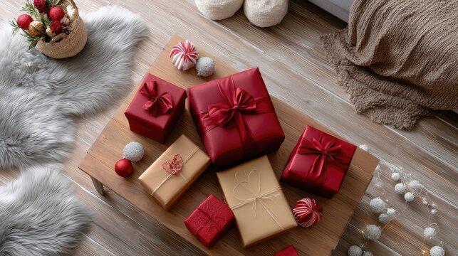 Colorful candies like swirls, chocolates, and marshmallows create a festive scene on a wooden table, ideal for celebrations