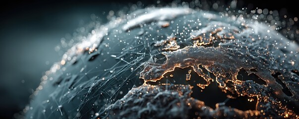 Abstract blue digital globe background with network lines and glowing continents, futuristic technology