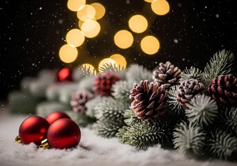 Ultra-realistic, high-resolution (8K), macro photography, low-angle shot of a cozy Christmas arrangement