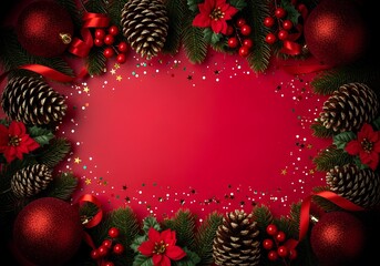 Flat lay, top-down view, high-resolution (8K) studio photography of a luxurious Christmas frame composition, 