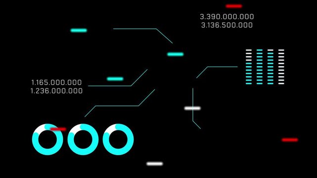 4K Futuristic heads-up display interface with glowing digital data visualizations and analytics. - Powered by Adobe