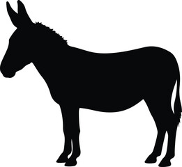 Obraz premium Silhouette of a donkey standing in profile vector illustration isolated on white background