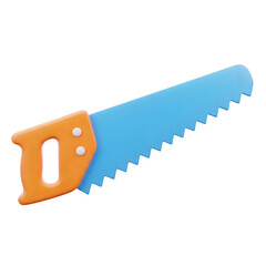 A blue and orange cartoon hand saw isolated on transparent background