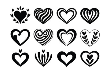 Red vector illustration set of heart shaped buttons, symbols of love and Valentine's Day romance