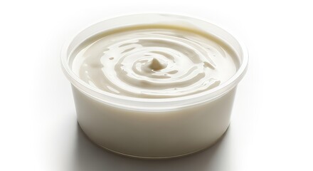 Fresh creamy white dairy food: yogurt in glass and jar, glass of milk, or smooth sour cream ingredient