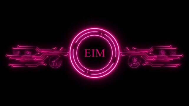 Neon EIM Business Concept with Circuit Board Design . Neon business, Technology and network concept.