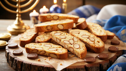 Hannukah food. Mandelbrot is a crunchy, almond-flavored dish.