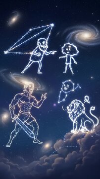 Celestial Constellations and Zodiac Signs Illuminating the Night Sky with Stars and Galaxies.
