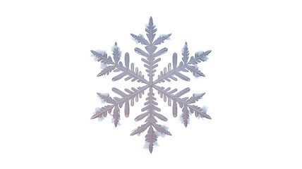 A single, detailed snowflake isolated on transparent background, showcasing its intricate crystalline structure and delicate beauty