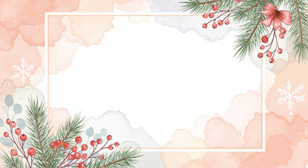 Watercolor illustration with blank space and greenery decorations  