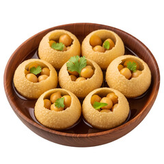 Golgappa or Pani Puri filled with chickpeas and cilantro