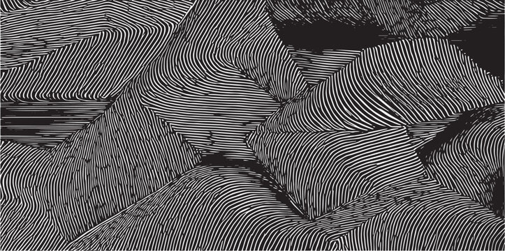 Monochrome texture composed of irregular graphic elements. Distressed uneven grunge background. Abstract vector illustration. Overlay for interesting effect and depth. Isolated on white background.