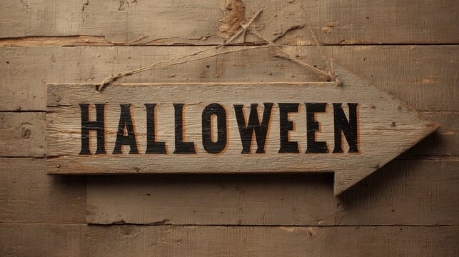 halloween arrow sign a rustic wooden arrow sign pointing towards halloween with classic typography in a vintage design inviting a spooktacular journey into the festive season