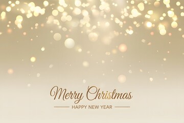 Merry Christmas and Happy New Year greeting card with golden bokeh lights background 