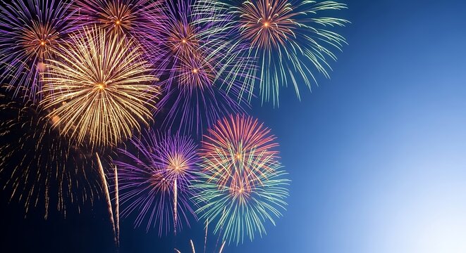 Colorful fireworks exploding in the night sky, symbolizing celebration and new beginnings