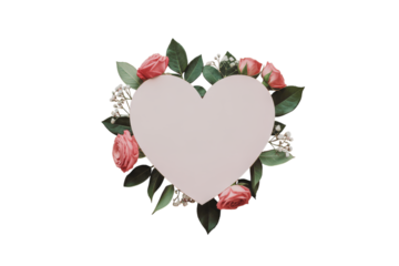 Heart Shape Frame With Roses and Green Leaves pink