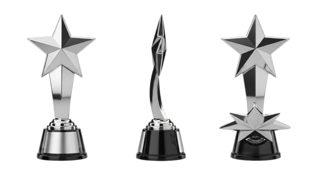 Silver Star Award Trophy Set Achievement Success Recognition Shiny Contest Winner Competition on transparent background