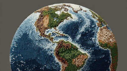 digital pixel art earth globe with blocky continents and oceans in retro gaming style