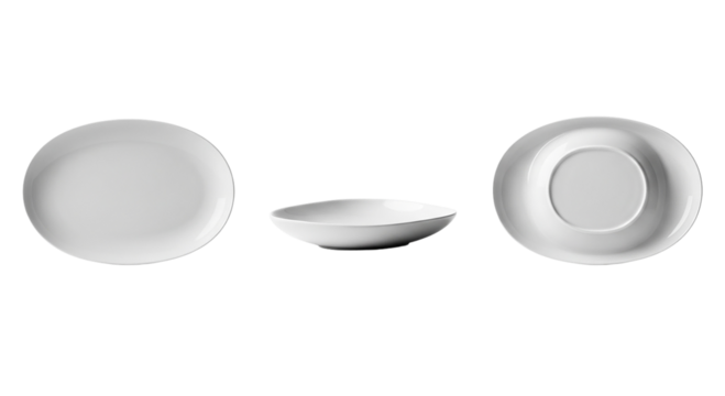 Elegant White Ceramic Soup Bowl Set Plate Views Top Side Bottom Minimalist Kitchenware Stock on transparent background