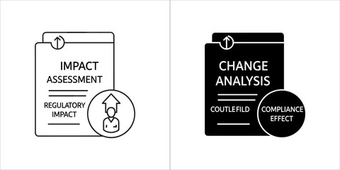 Impact assessment and change analysis documents with regulatory compliance icons