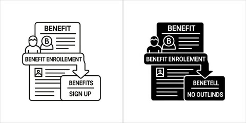 Benefit enrollment icon with sign up form and person silhouette