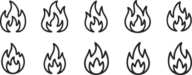 fire flat line icons, flames, flame of various shapes, bonfire vector illustratio