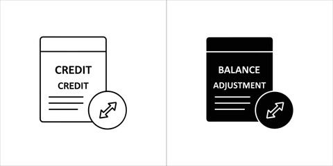 Credit balance adjustment icon, showing a document and a circular arrow, in outline and solid black