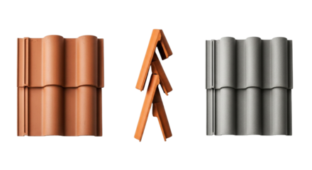 Terracotta Roof Tile Trio Clay Concrete Stacked Tiles Roofing Materials Textures Construction on transparent background