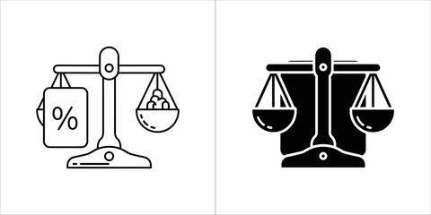 Scales of justice icon with percentage and coins