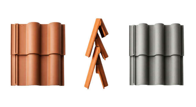 Terracotta Roof Tile Trio Clay Concrete Stacked Tiles Roofing Materials Textures Construction on transparent background - Powered by Adobe