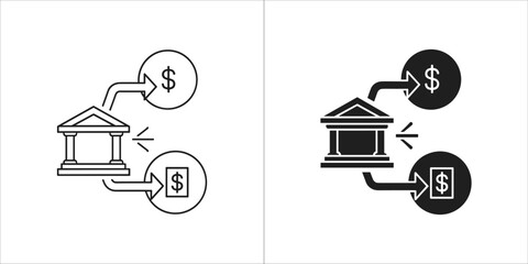 Bank transaction icon, outline and filled versions