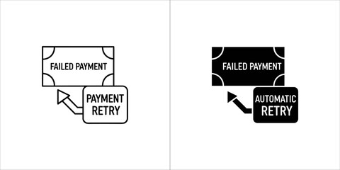 Failed payment and automatic retry icons with dollar coin and banknote