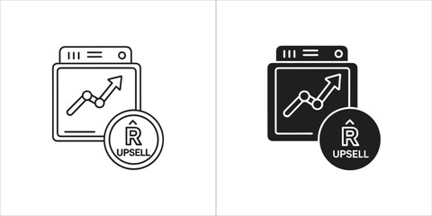 Upsell icon with growth chart and currency symbol