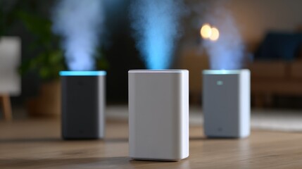 Fototapeta premium Smart humidifiers releasing cool mist in modern home