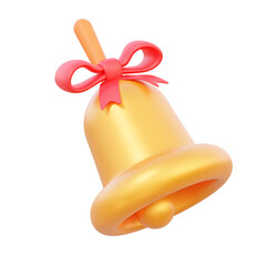 3d render Bell with red bow decor celebration happy merry christmas surprise festive congratulation concept isolated on transparent background. minimal style illustration element