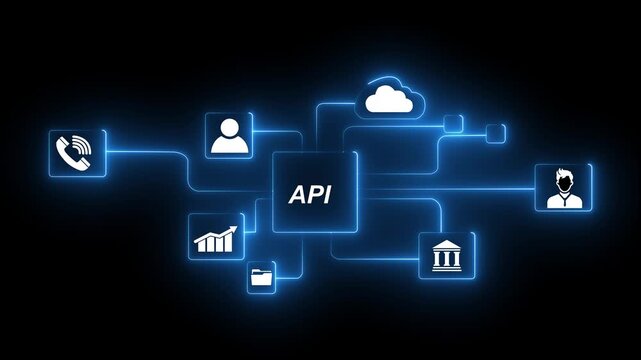 Business API Cloud Network Icons Connection Concept Digital Technology Communication Partnership Growth Analysis Teamwork Ideas Innovation Security