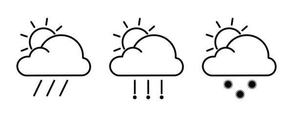 Fototapeta premium Outline Weather Icons Sun Cloud Rain Sleet Snow Forecast Vector 