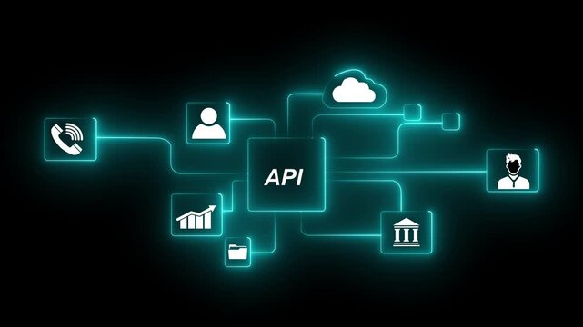 Business API Cloud Network Icons Connection Concept Digital Technology Communication Partnership Growth Analysis Teamwork Ideas Innovation Security