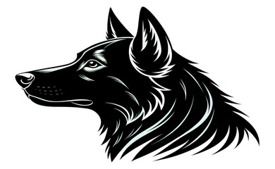 Black tribal vector illustration of a wolf or dog head silhouette for a tattoo design or animal icon