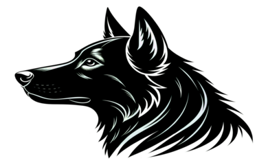 Black tribal vector illustration of a wolf or dog head silhouette for a tattoo design or animal icon
