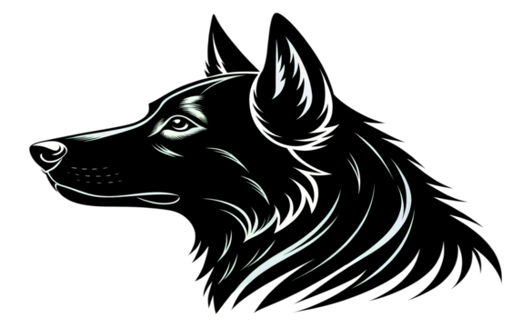Black tribal vector illustration of a wolf or dog head silhouette for a tattoo design or animal icon