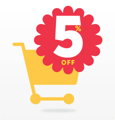 5% off, discount, offer, clearance, tag, market, special, store, advertising, advertisement, market, promo, sale, shopping cart, sign, retail, annual, banner, shape. Vector, set, icon, design, poster